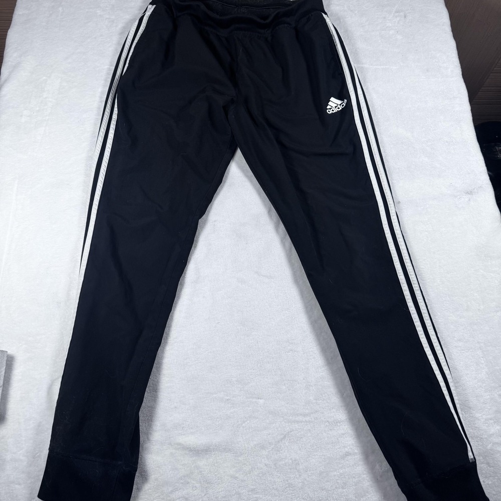 Adidas Pants Mens Large Black 3-Stripes Track Joggers‎ Elastic Waist Athletic
